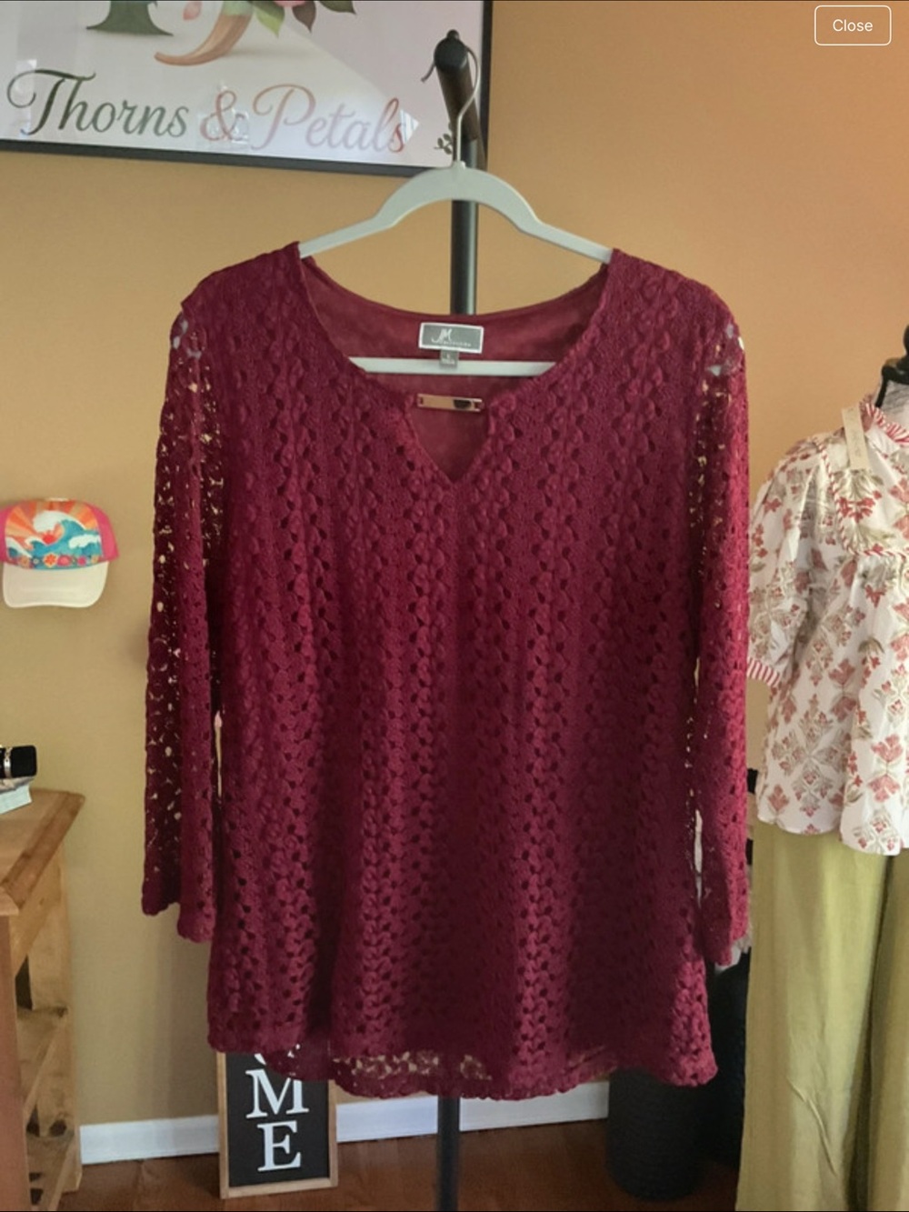 JM Collection Burgundy Lace Knit V-Neck Tunic